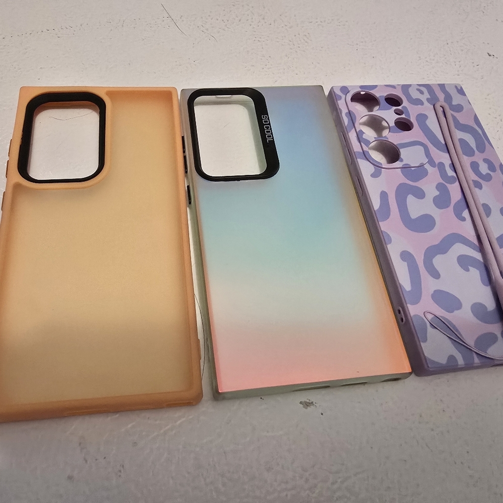 Stylish Phone Case Set - Gradient, Purple Leopard, and Tan